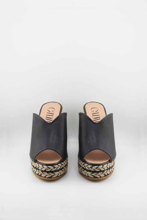 Gaimo Peep-Toe Espadrille Wedge Mule with Braided Detail
